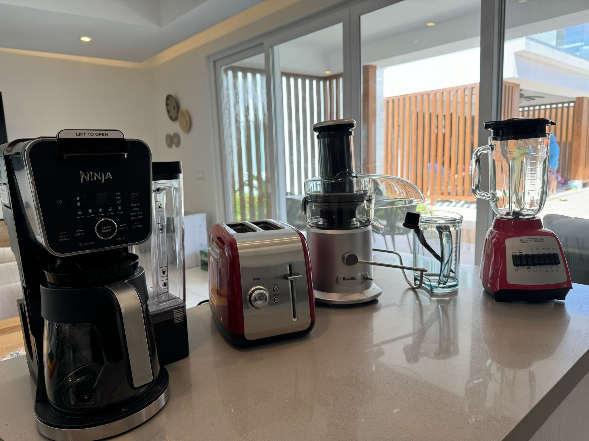 Kitchen appliances available at Sea Turtle Villa including coffee maker, toaster, juicer and blender