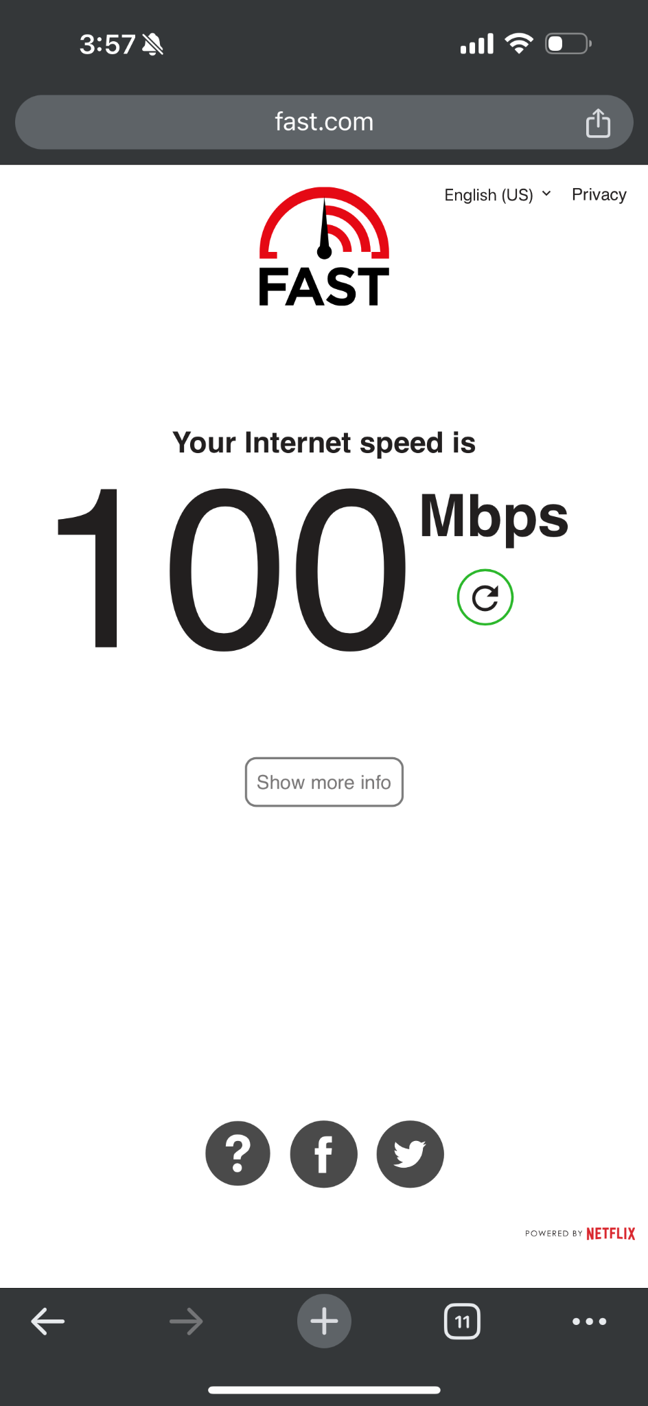 Starlink internet speed test showing 100 Mbps at Sea Turtle Villa