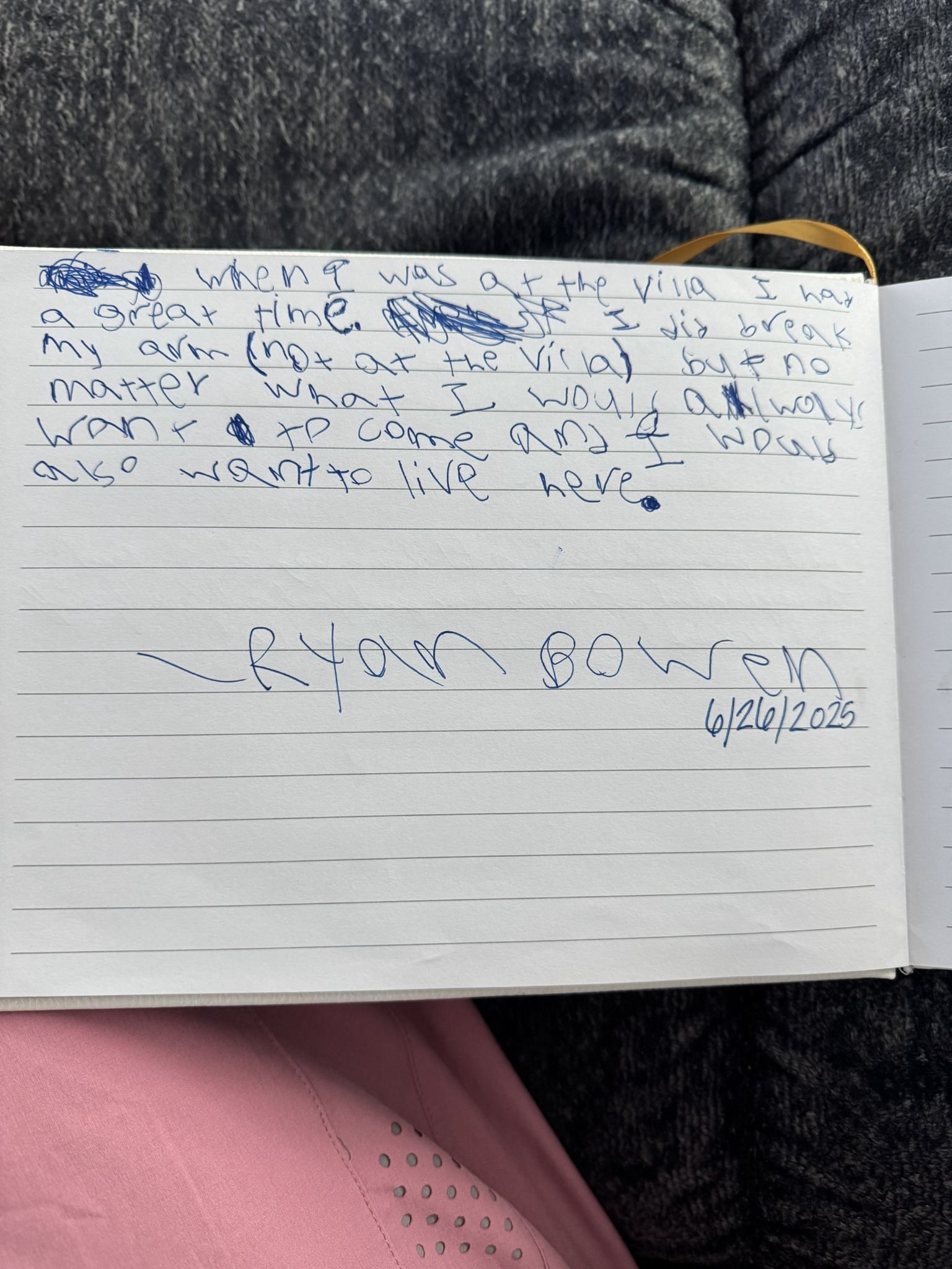 Handwritten guest book review from Sea Turtle Villa