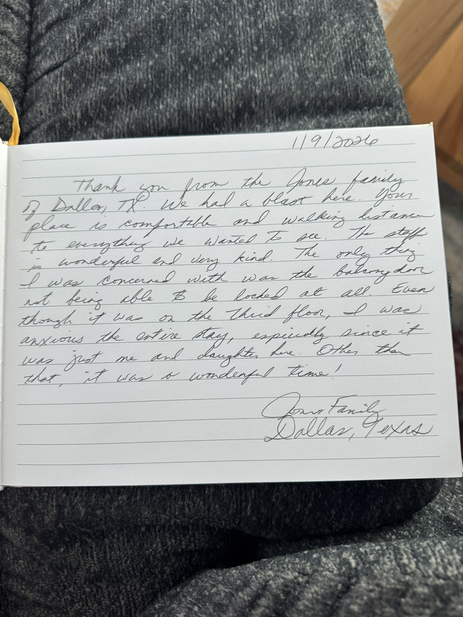 Handwritten guest book review from Sea Turtle Villa