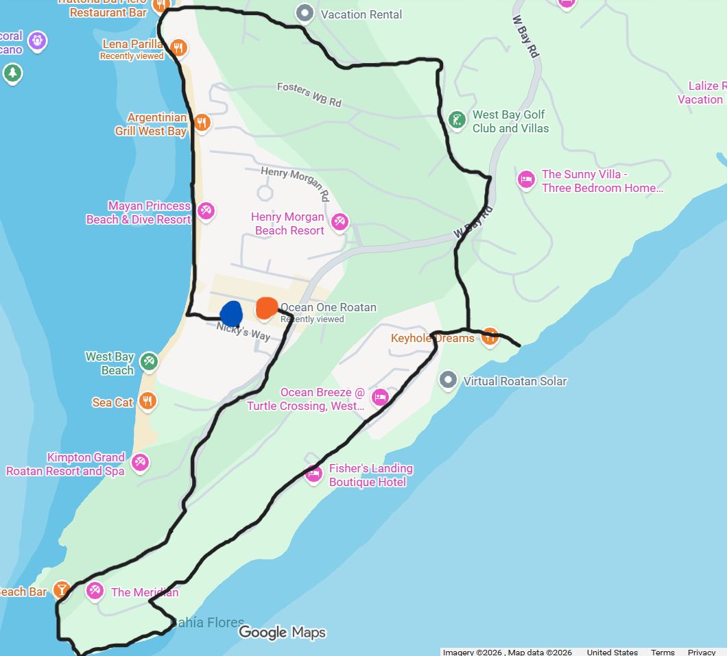 Marked 3-mile recommended hike near Sea Turtle Villa in Roatan